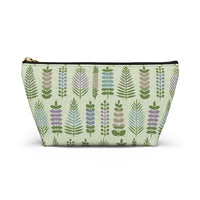 Stamped Leaves Accessory Pouch w T-bottom in Green